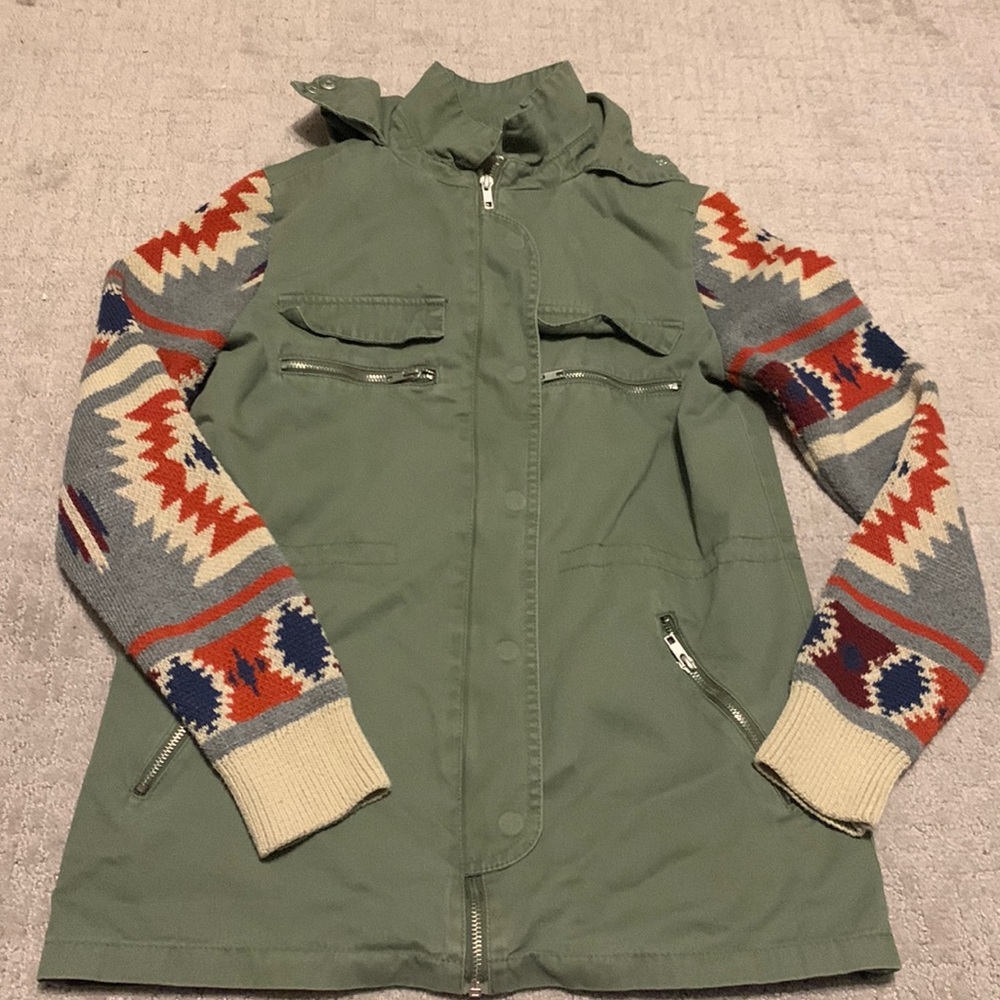 Army green jacket by Thread & Supply sweater Alpine design